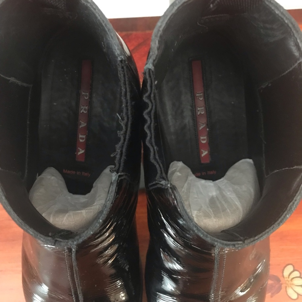 Prada Men’s Vintage Ankle Boots Size 8 Black Patent Leather - Picture 6 of 9